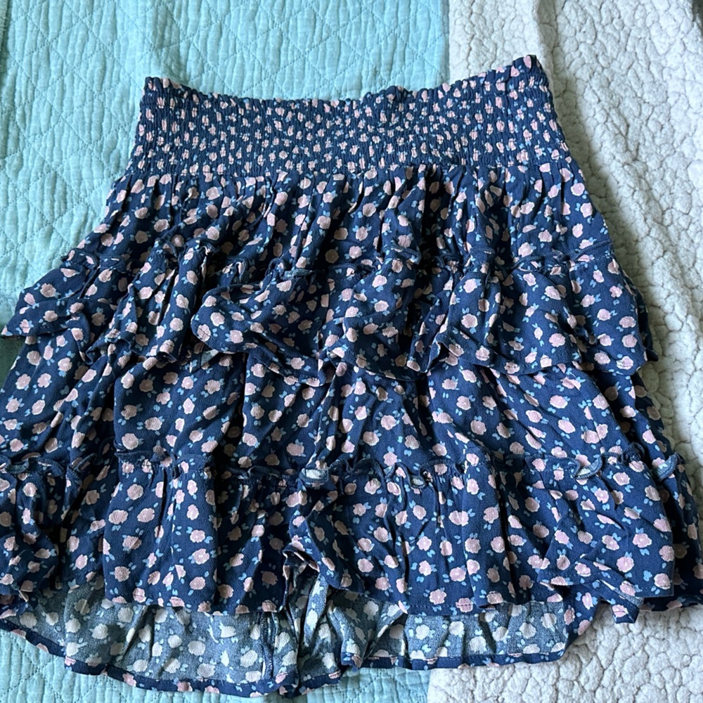Blue skirt with pink flowers